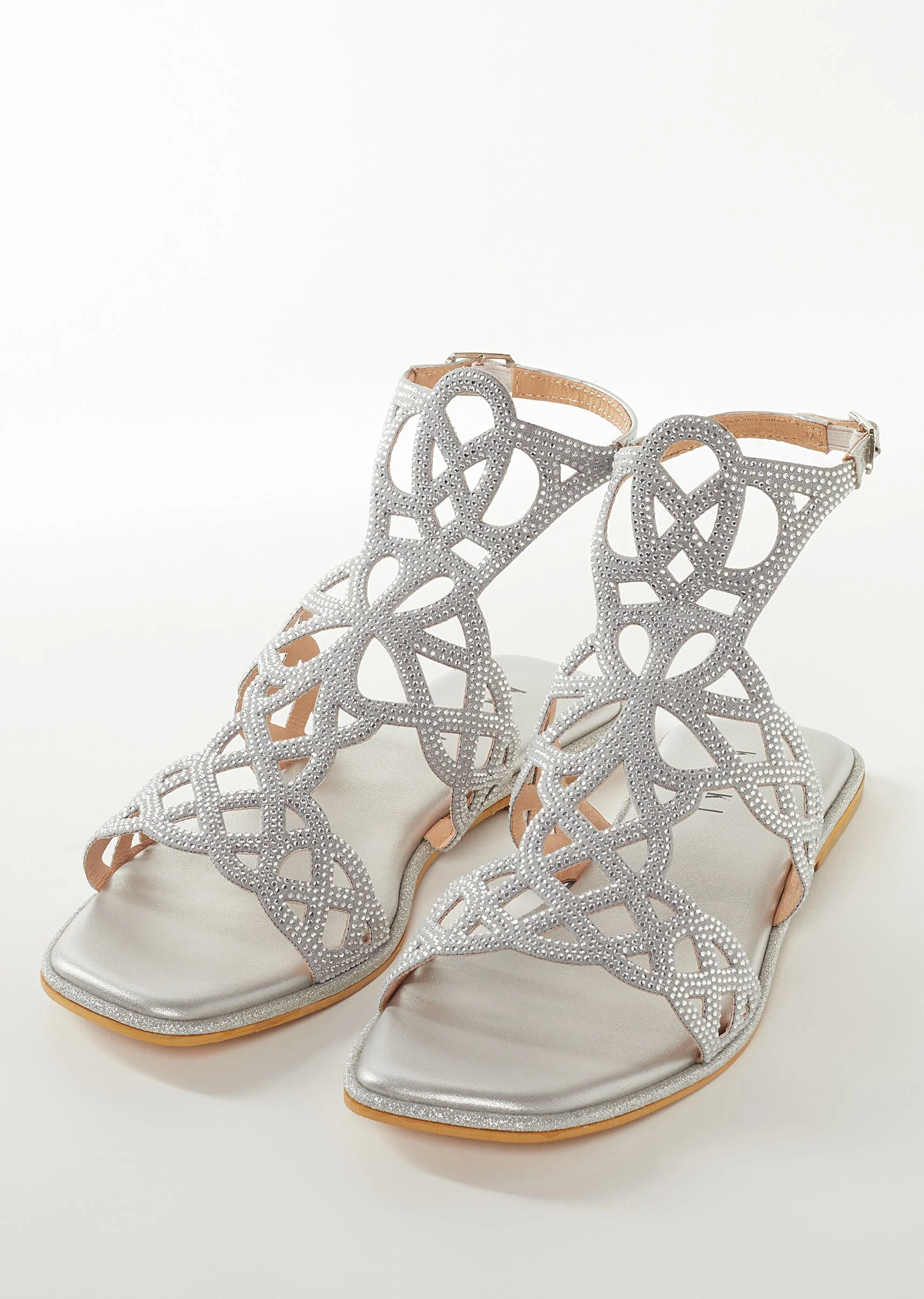 Silver Faux Leather Womens Footwear Festive With Embellished Detail Work