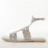 Silver Faux Leather Womens Footwear Festive With Embellished Detail Work