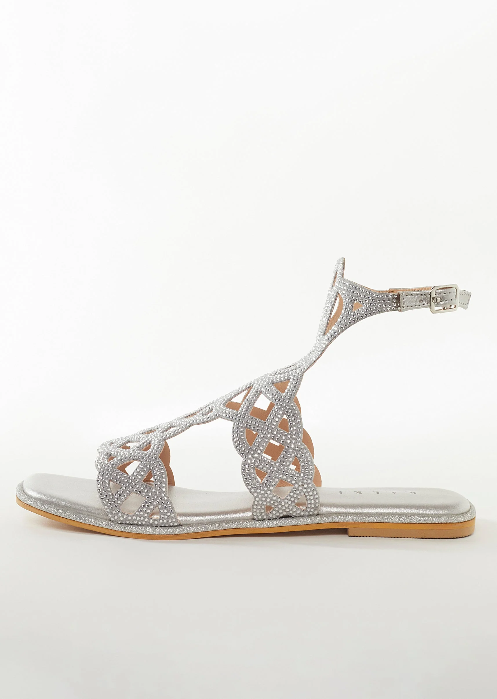 Silver Faux Leather Womens Footwear Festive With Embellished Detail Work