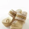 Gold Faux Leather Womens Footwear With Embellished  Work