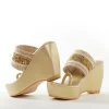 Gold Faux Leather Womens Footwear With Embellished  Work