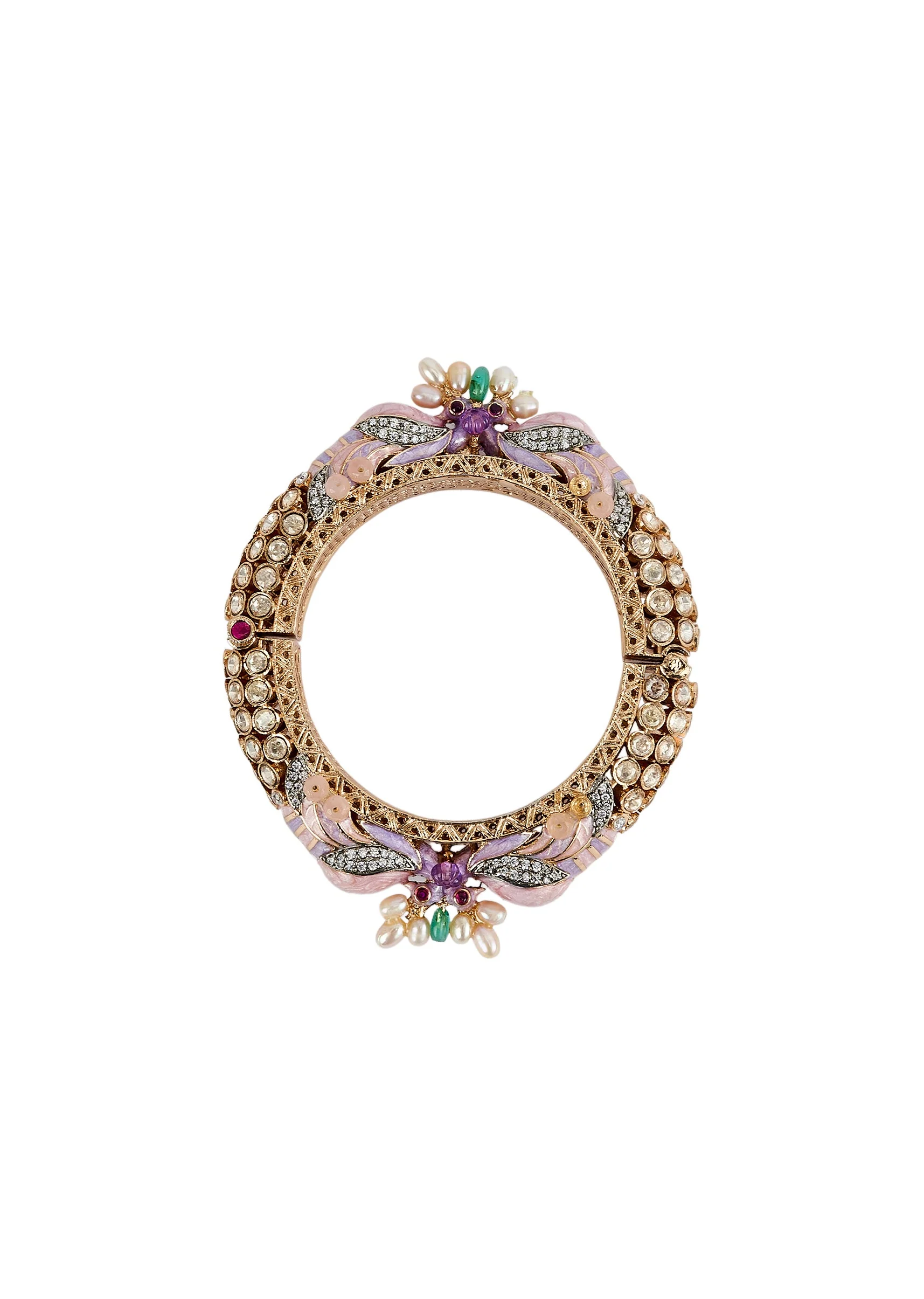 Gold Plated Pink Kundan Polki Kadas