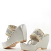Silver Faux Leather Womens Footwear Embellished Detail Work