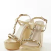 Womens Footwear in Gold With Embellished Detail Work