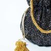 Black Potli Bag In Sequins Fabric With Cut Dana Tassels And Handle By Solasta