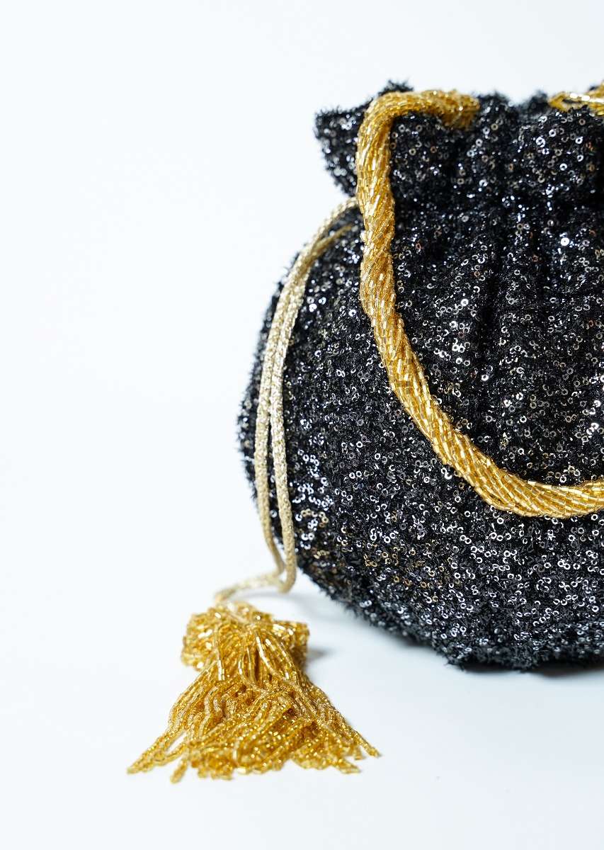 12097-black-potli-bag-in-sequins-fabric-with-cut-dana-tassels-and-handle-by-solasta-1.jpg Black Potli Bag In Sequins Fabric With Cut Dana Tassels And Handle By Solasta