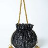 Black Potli Bag In Sequins Fabric With Cut Dana Tassels And Handle By Solasta