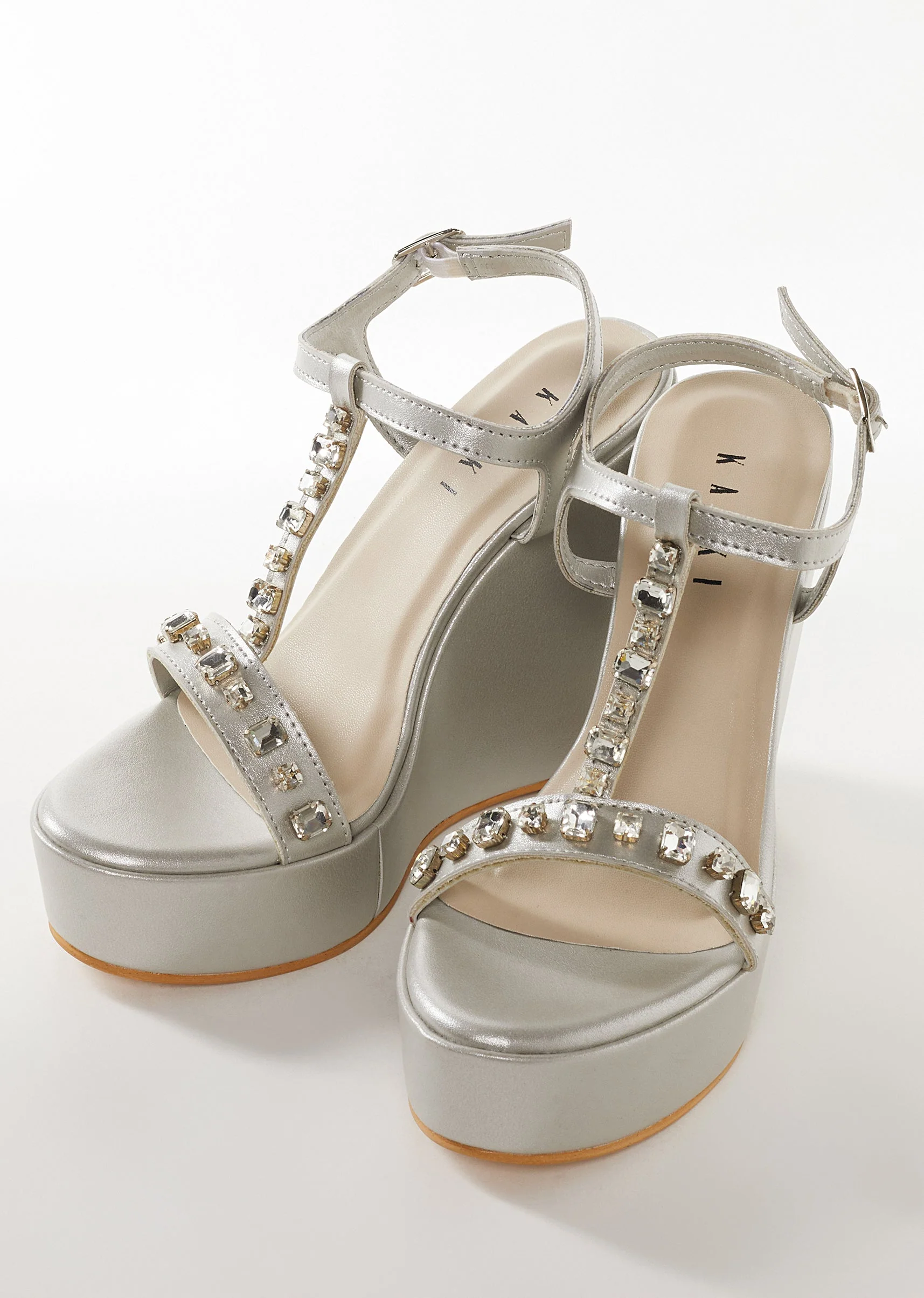 Silver Faux Leather Womens Footwear With Embellished Detail Work