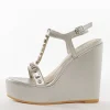 Silver Faux Leather Womens Footwear With Embellished Detail Work