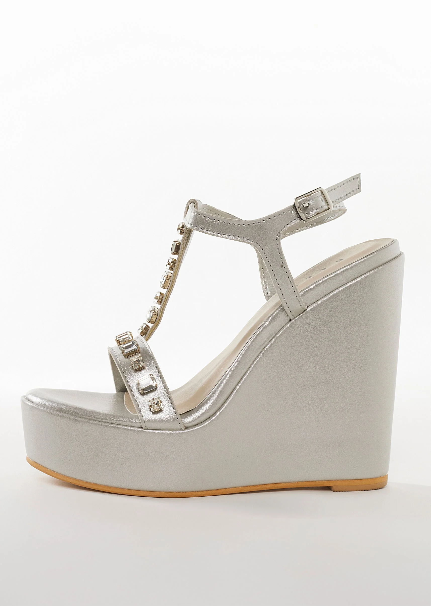 Silver Faux Leather Womens Footwear With Embellished Detail Work
