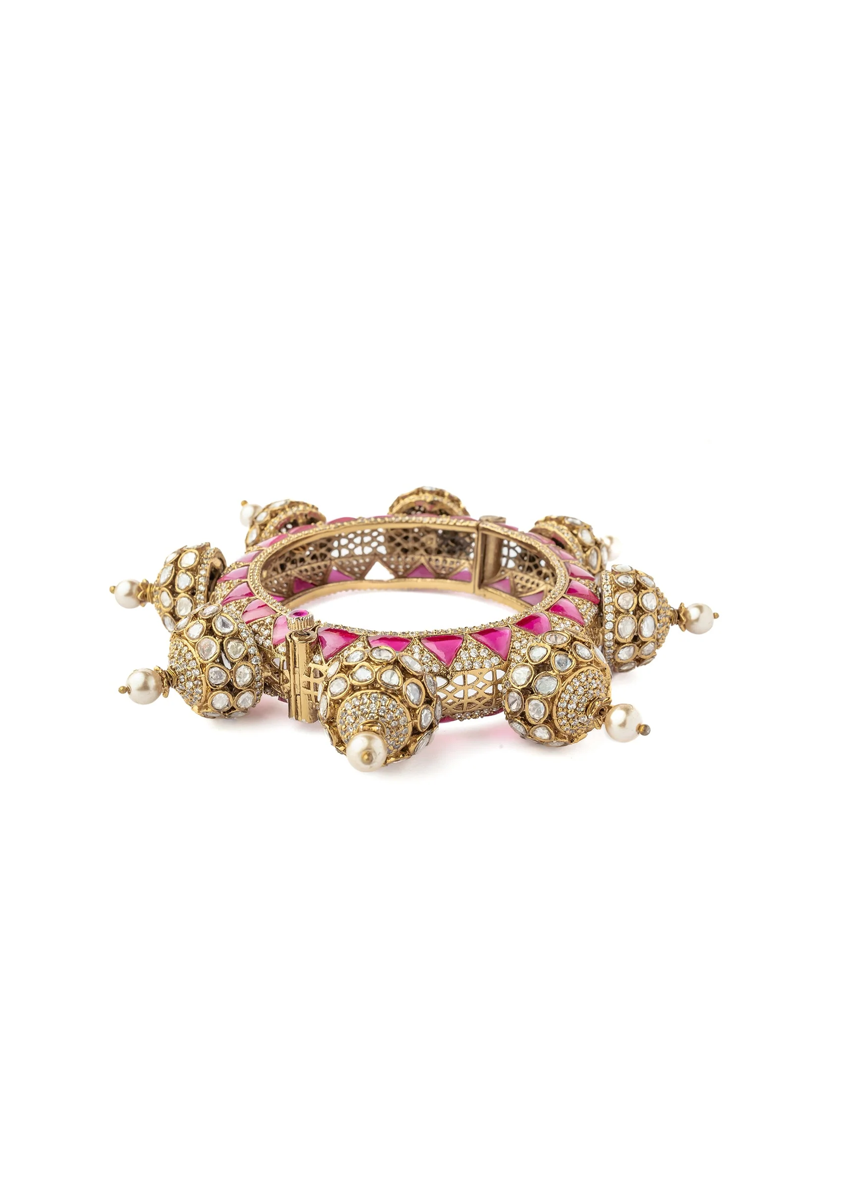 Gold Plated Pink Kundan Polki Kada