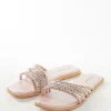 Cream Faux Leather Womens Footwear With Embellished Detail Work