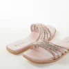 Cream Faux Leather Womens Footwear With Embellished Detail Work