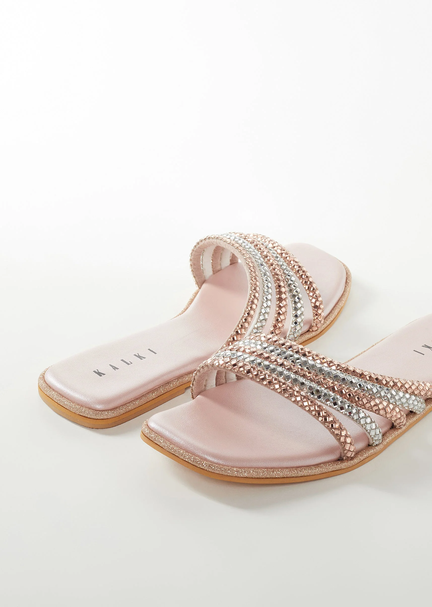 Cream Faux Leather Womens Footwear With Embellished Detail Work