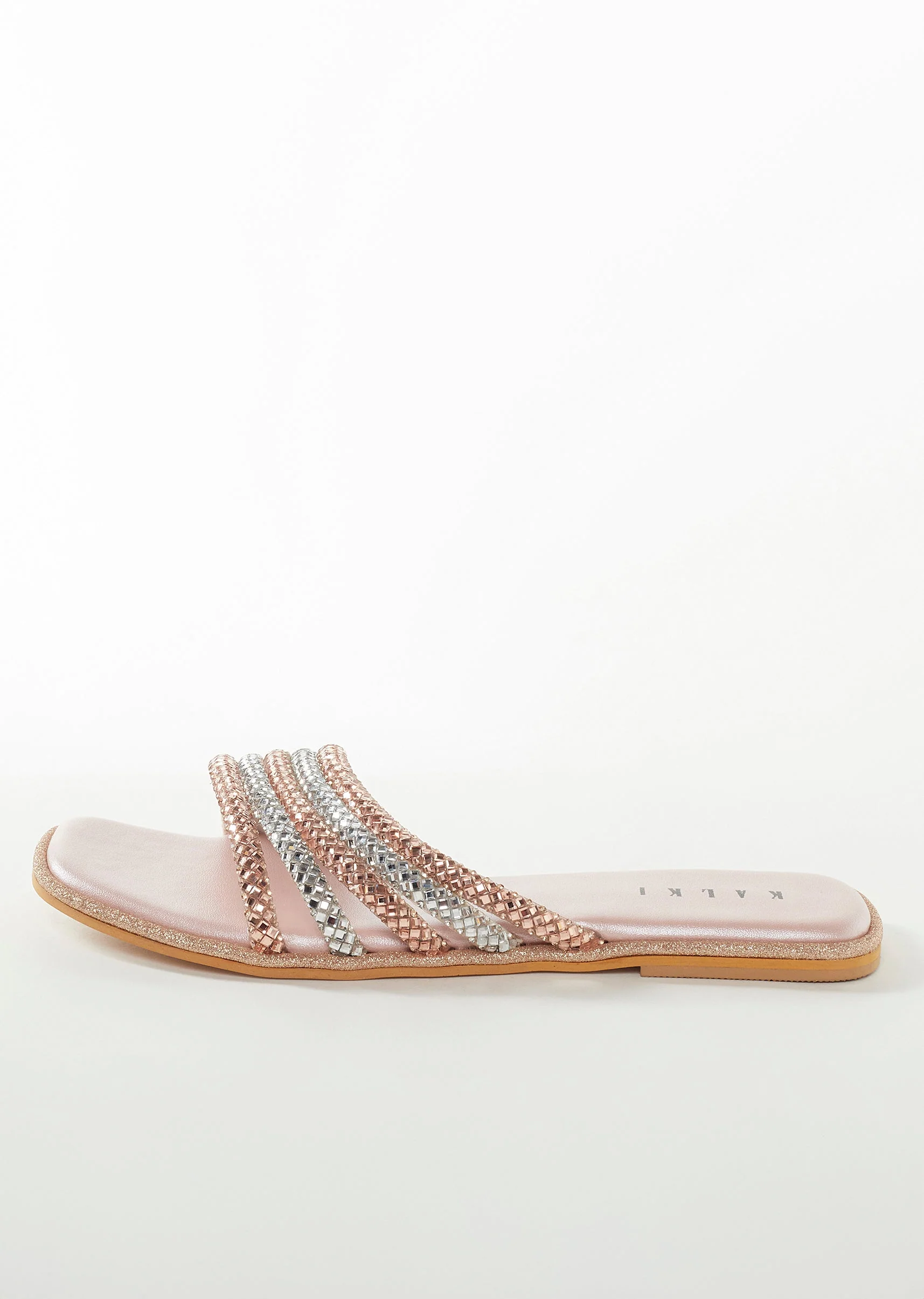 Cream Faux Leather Womens Footwear With Embellished Detail Work