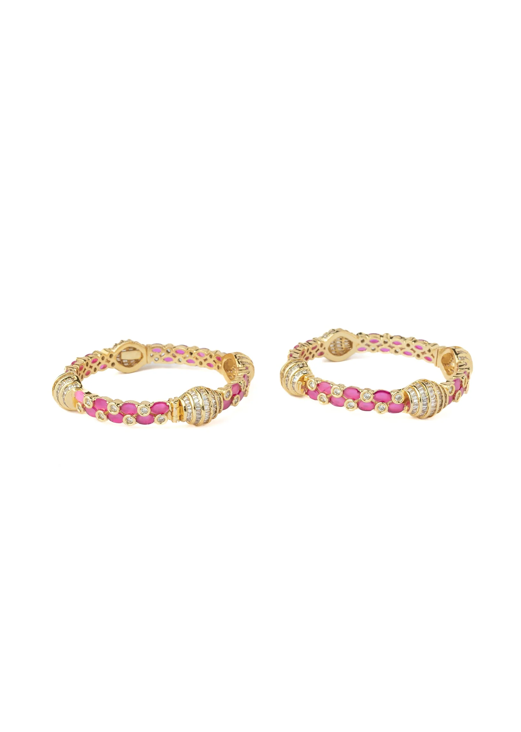 Gold Plated Dazzling White And Pink Synthetic Stone Bangles