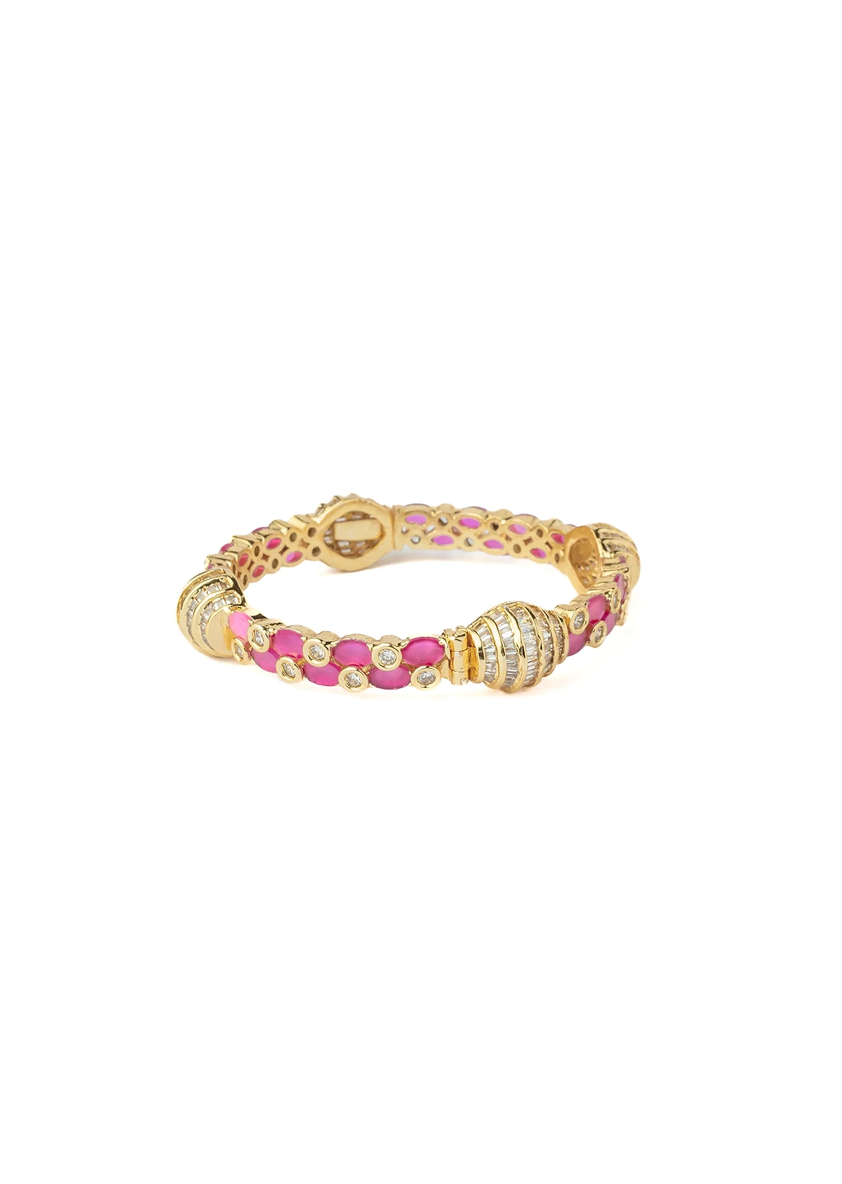 Gold Plated Dazzling White And Pink Synthetic Stone Bangles