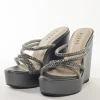 Charcoal Grey Faux Leather Womens Footwear With Embellished Detail Work