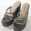 Charcoal Grey Faux Leather Womens Footwear With Embellished Detail Work
