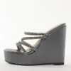 Charcoal Grey Faux Leather Womens Footwear With Embellished Detail Work