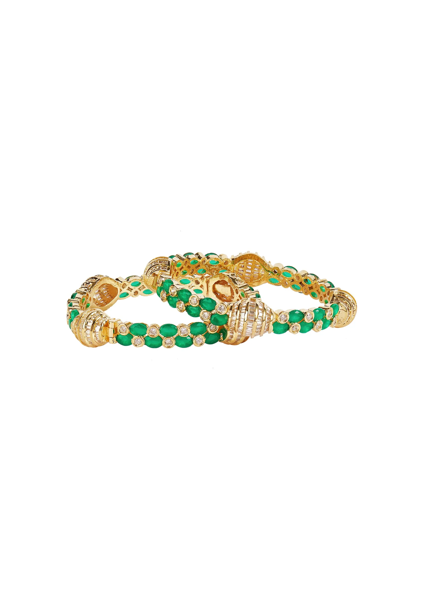 Gold Plated Green Synthetic Stone Bangles