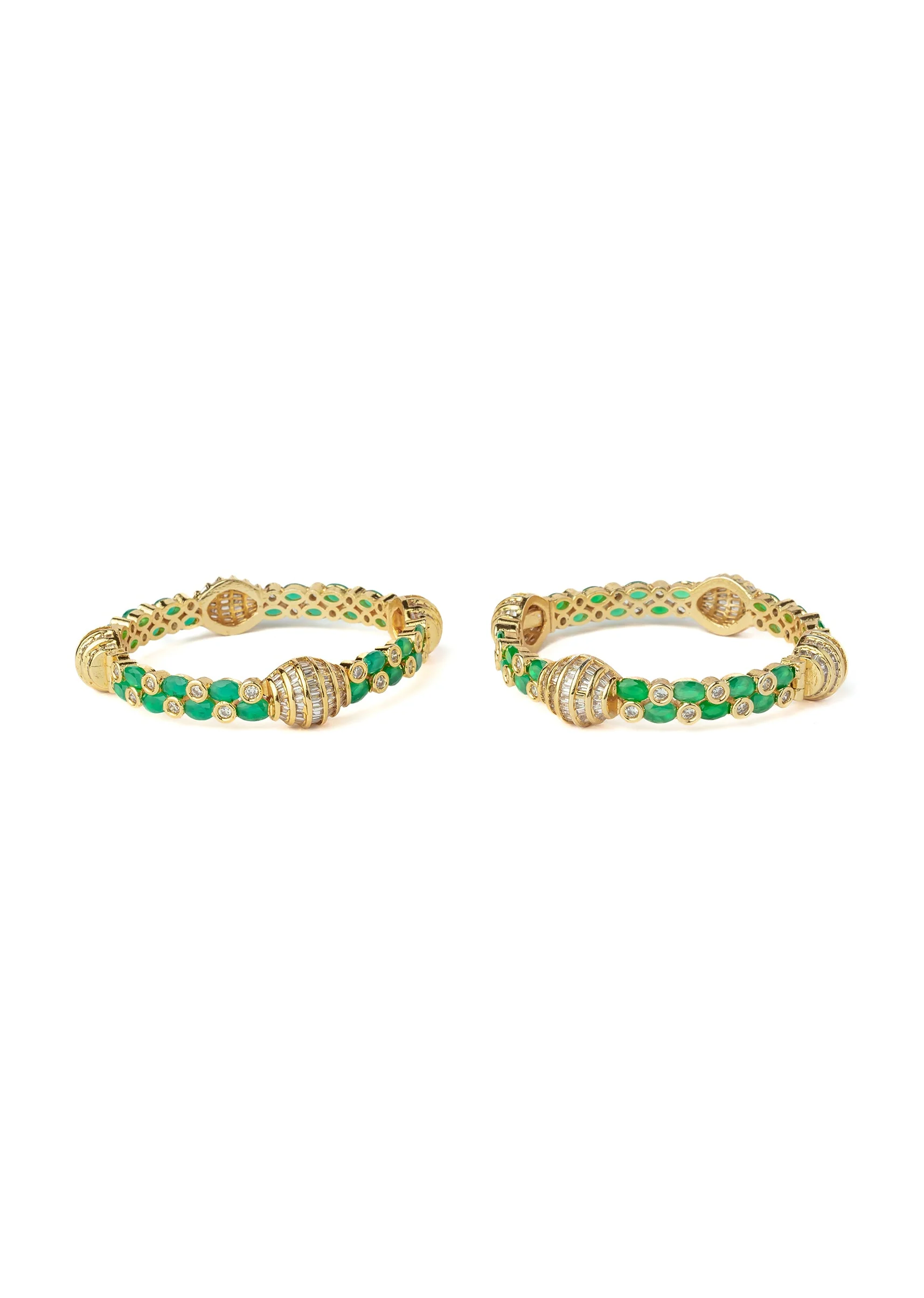 Gold Plated Green Synthetic Stone Bangles