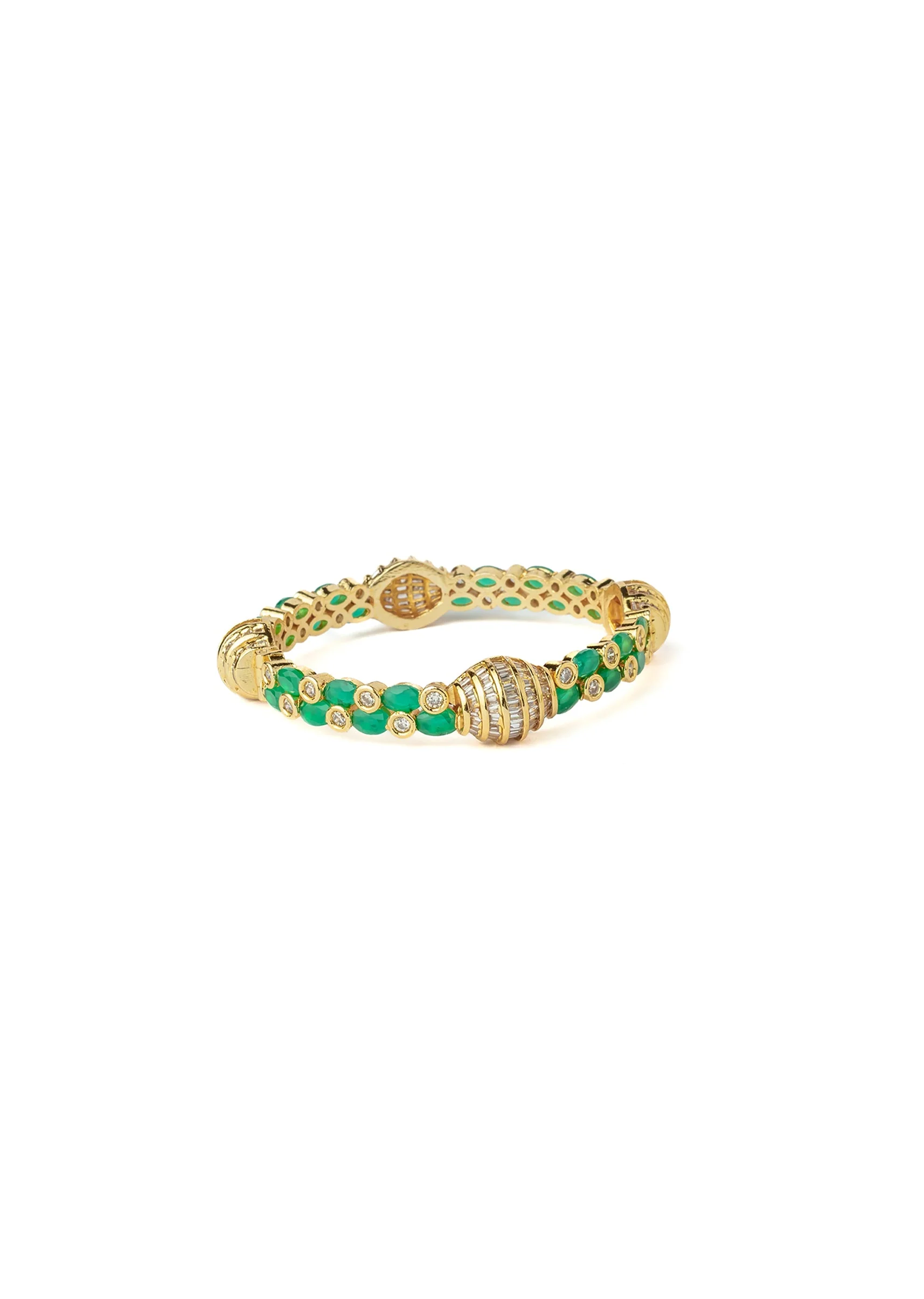 Gold Plated Green Synthetic Stone Bangles