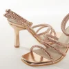 Gold Faux Leather Womens Footwear With Embellished Detail Work