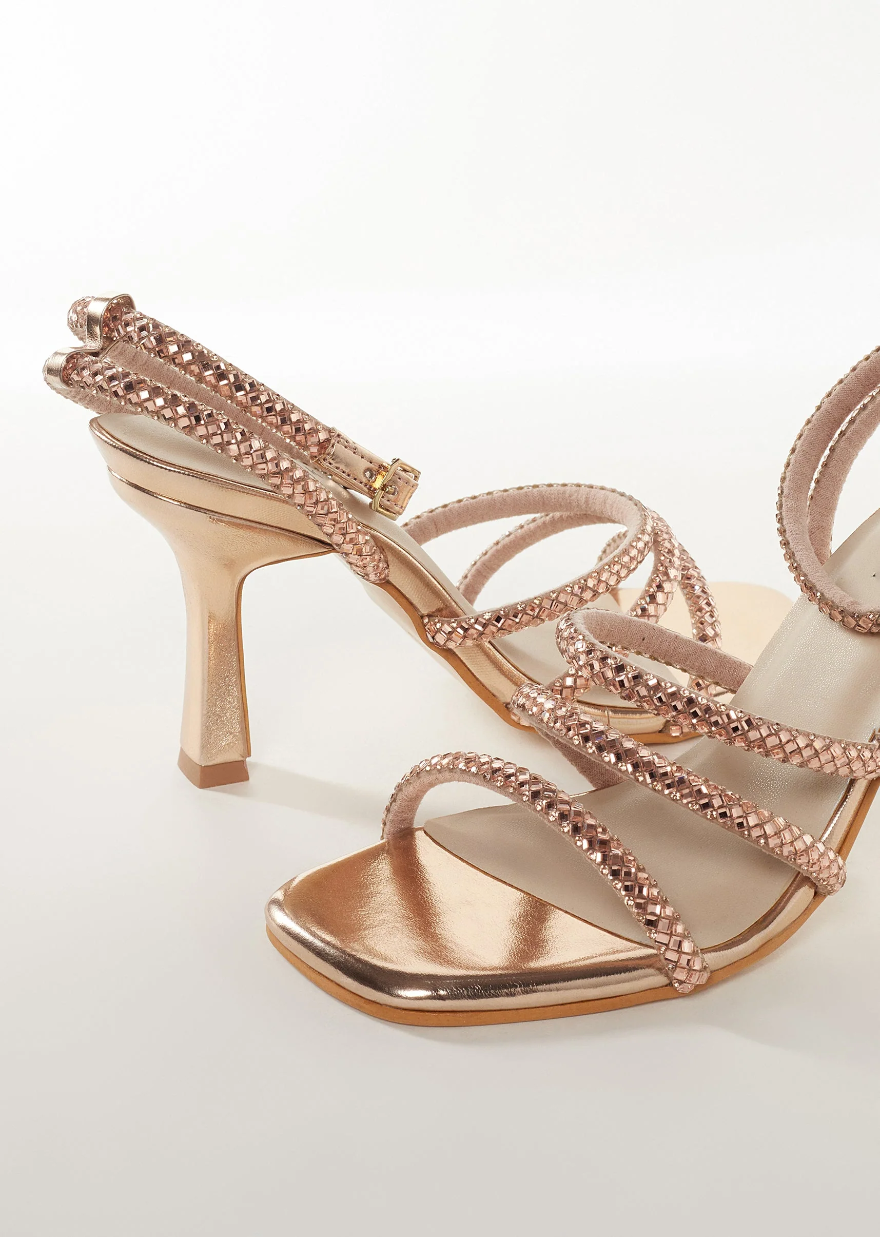 Gold Faux Leather Womens Footwear With Embellished Detail Work