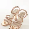 Gold Faux Leather Womens Footwear With Embellished Detail Work