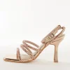 Gold Faux Leather Womens Footwear With Embellished Detail Work