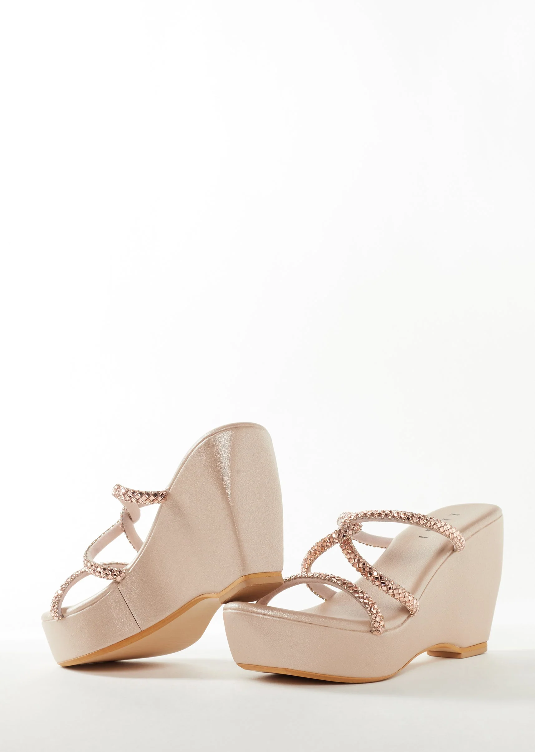 Rose Gold Womens Footwear With Embellished Detail Work