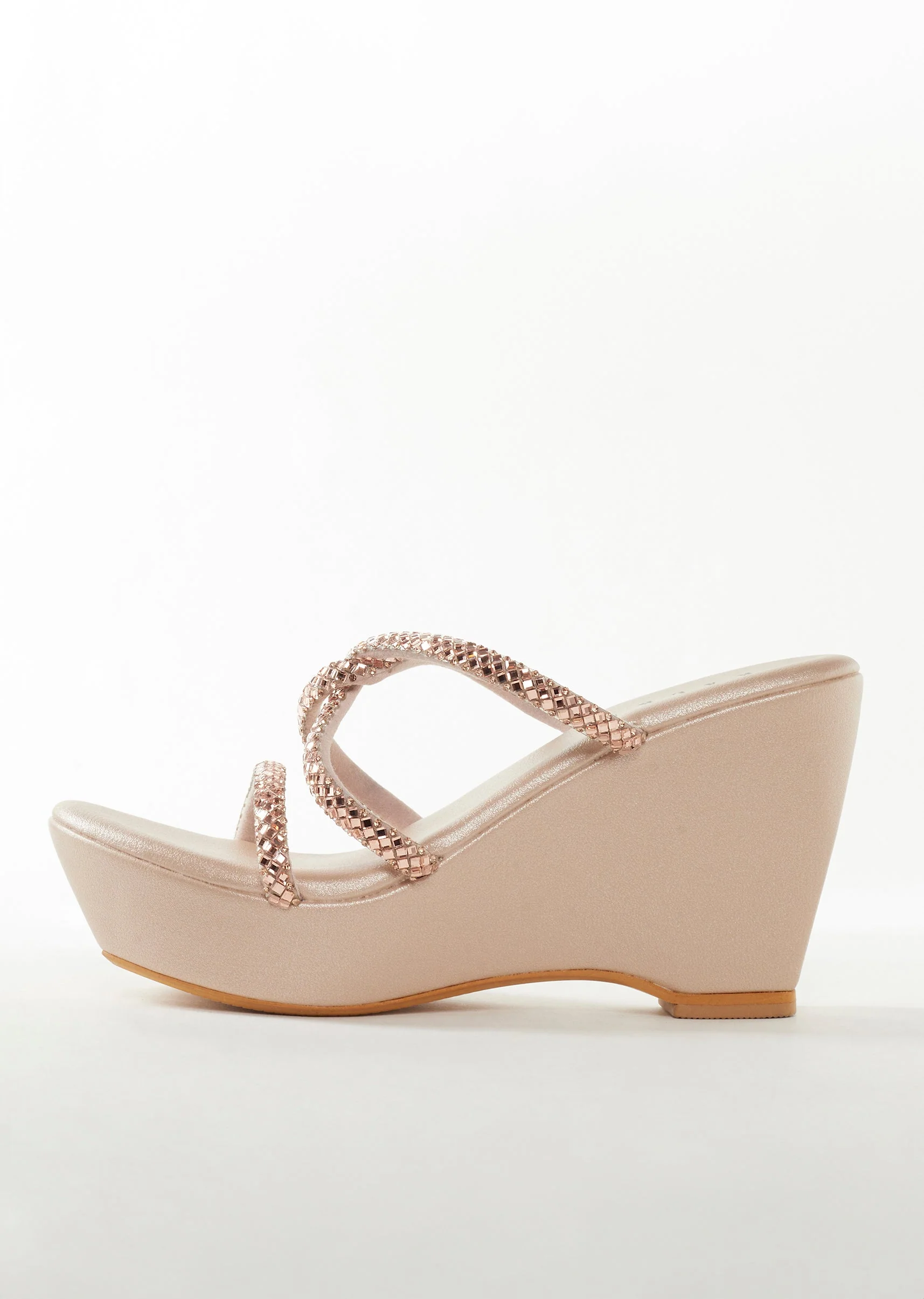 Rose Gold Womens Footwear With Embellished Detail Work