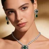 Silver Plated Green Zircon Short Necklace Set With Earrings