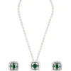 Silver Plated Green Zircon Short Necklace Set With Earrings