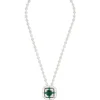 Silver Plated Green Zircon Short Necklace Set With Earrings