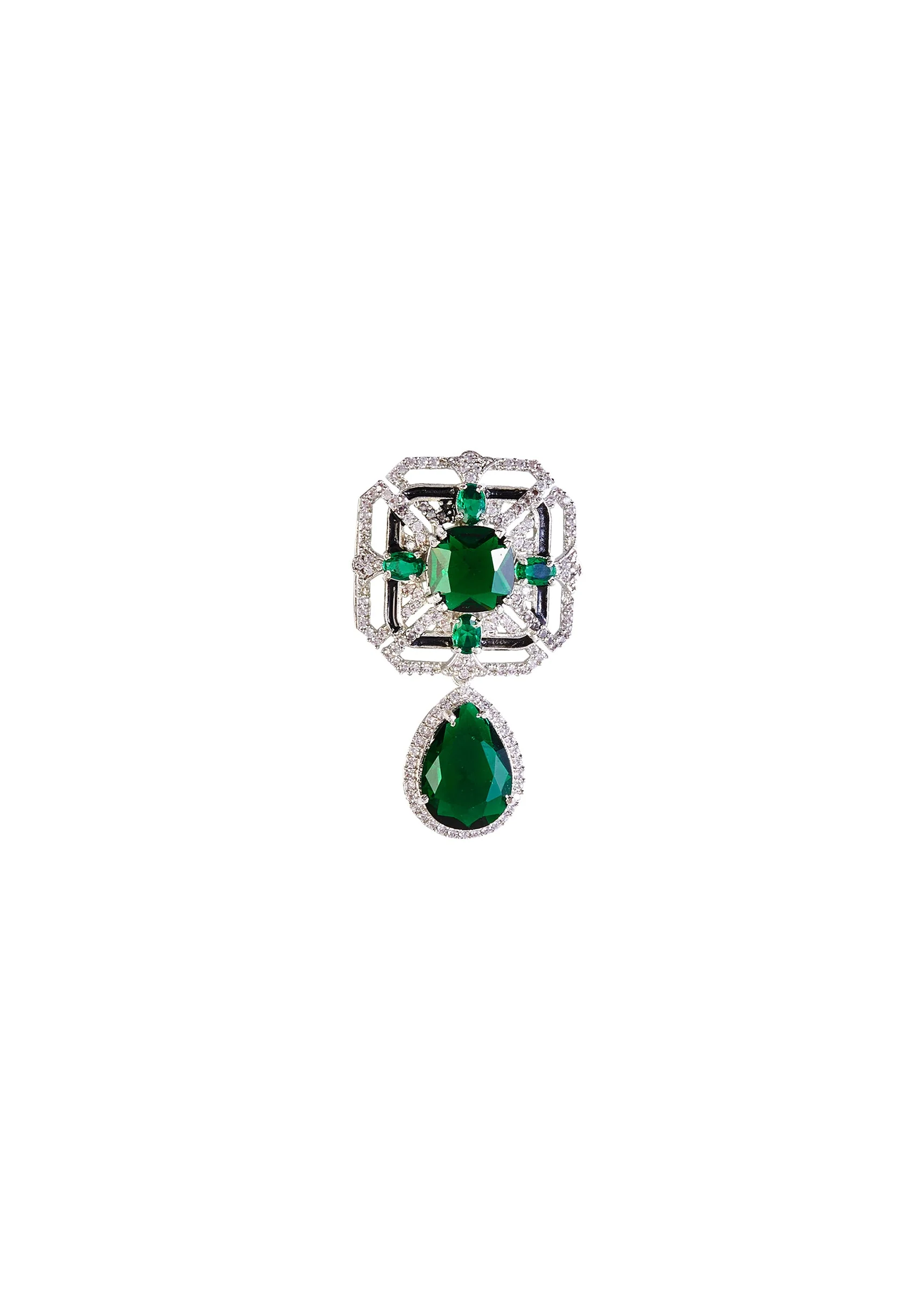 Silver Plated Green Zircon Short Necklace Set With Earrings