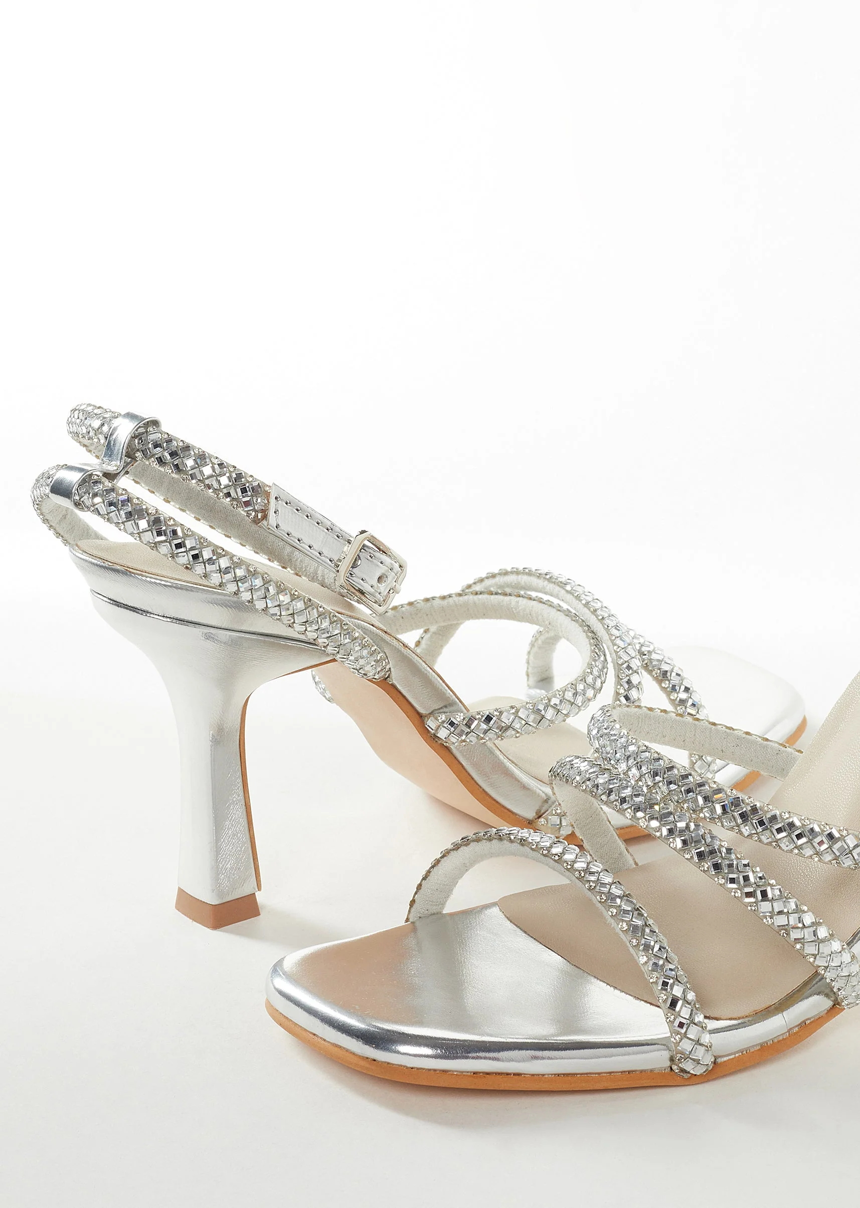 Silver Womens Footwear With Embellished Detail Work