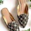 Black Mules With Maroon Swarovski And Zari Detailing By Sole House