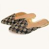 Black Mules With Maroon Swarovski And Zari Detailing By Sole House