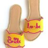 Yellow Slider Flats With Fuchsia Pink Colored Bride To Be Text And Scalloped Edge Online By Sole House