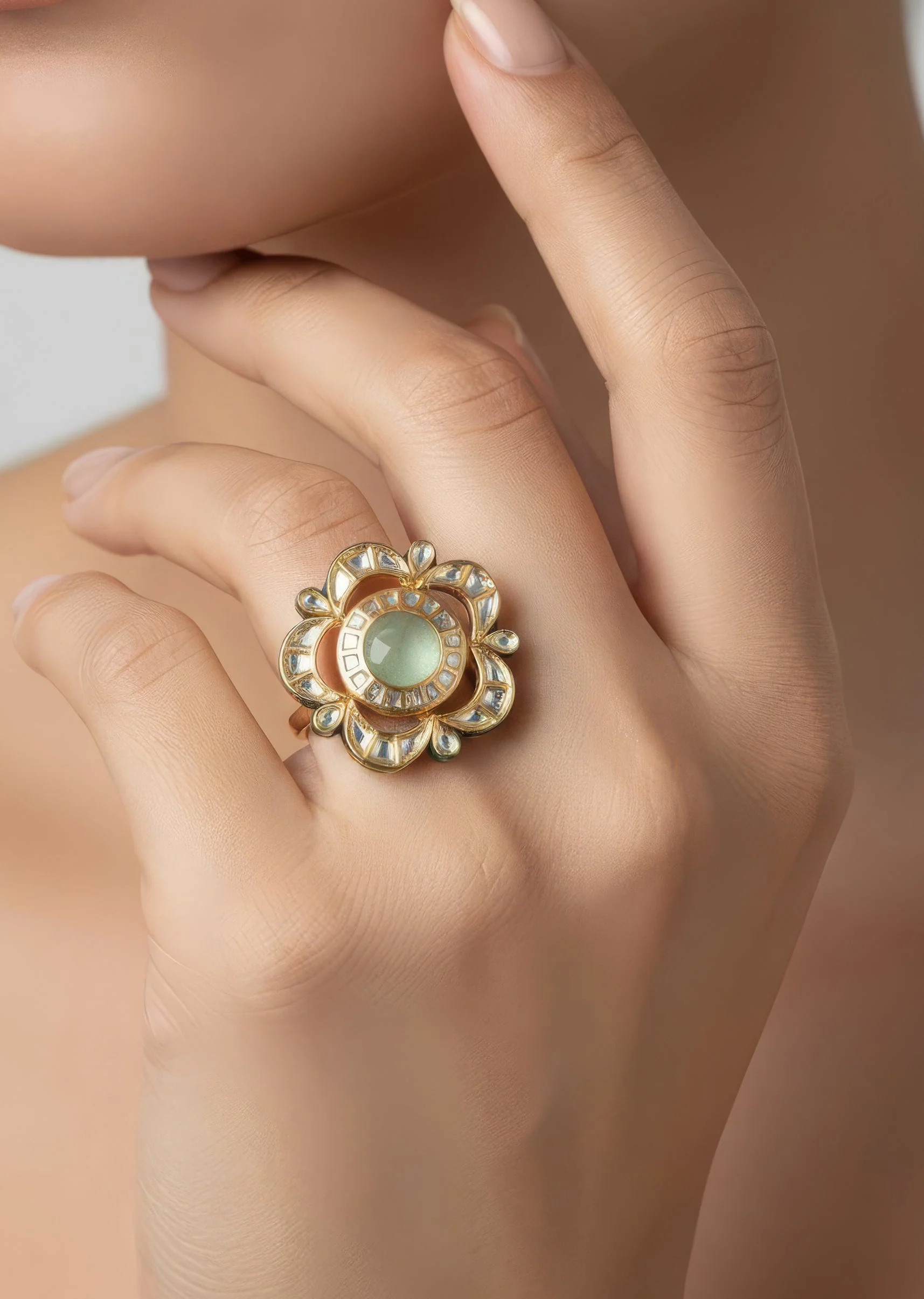 1215-floral-inspired-green-kundan-polki-ring-1.webp Floral Inspired Green Kundan Polki Ring