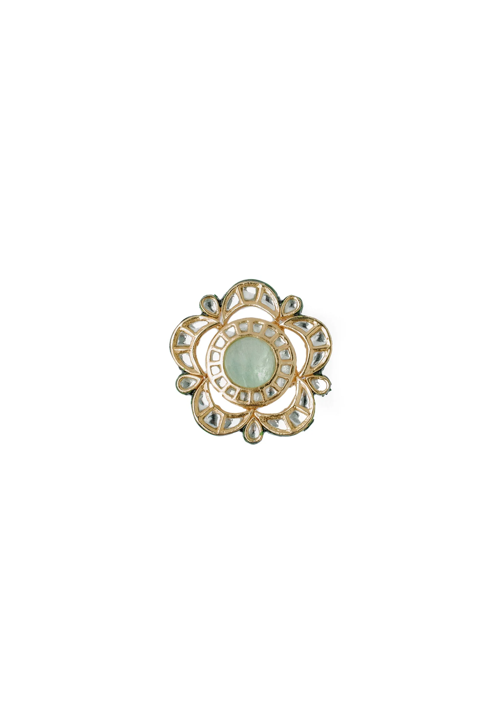 Floral Inspired Green Kundan Polki Ring
