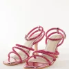Pink Faux Leather Womens Footwear With Embellished Detail Work