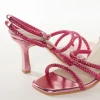 Pink Faux Leather Womens Footwear With Embellished Detail Work