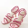 Pink Faux Leather Womens Footwear With Embellished Detail Work
