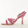 Pink Faux Leather Womens Footwear With Embellished Detail Work