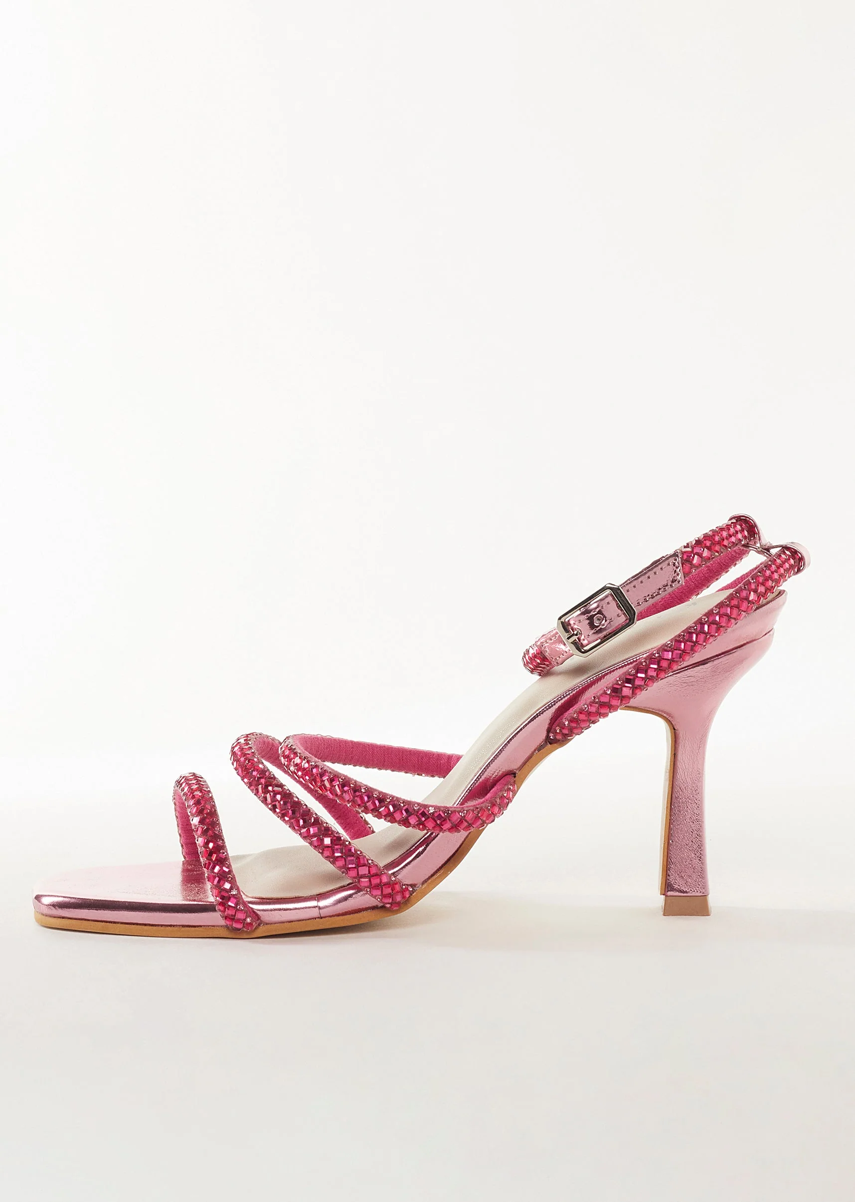 Pink Faux Leather Womens Footwear With Embellished Detail Work