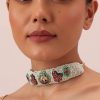 White Rajasthani Ponchi Kundan Studded Choker With Stud Earrings