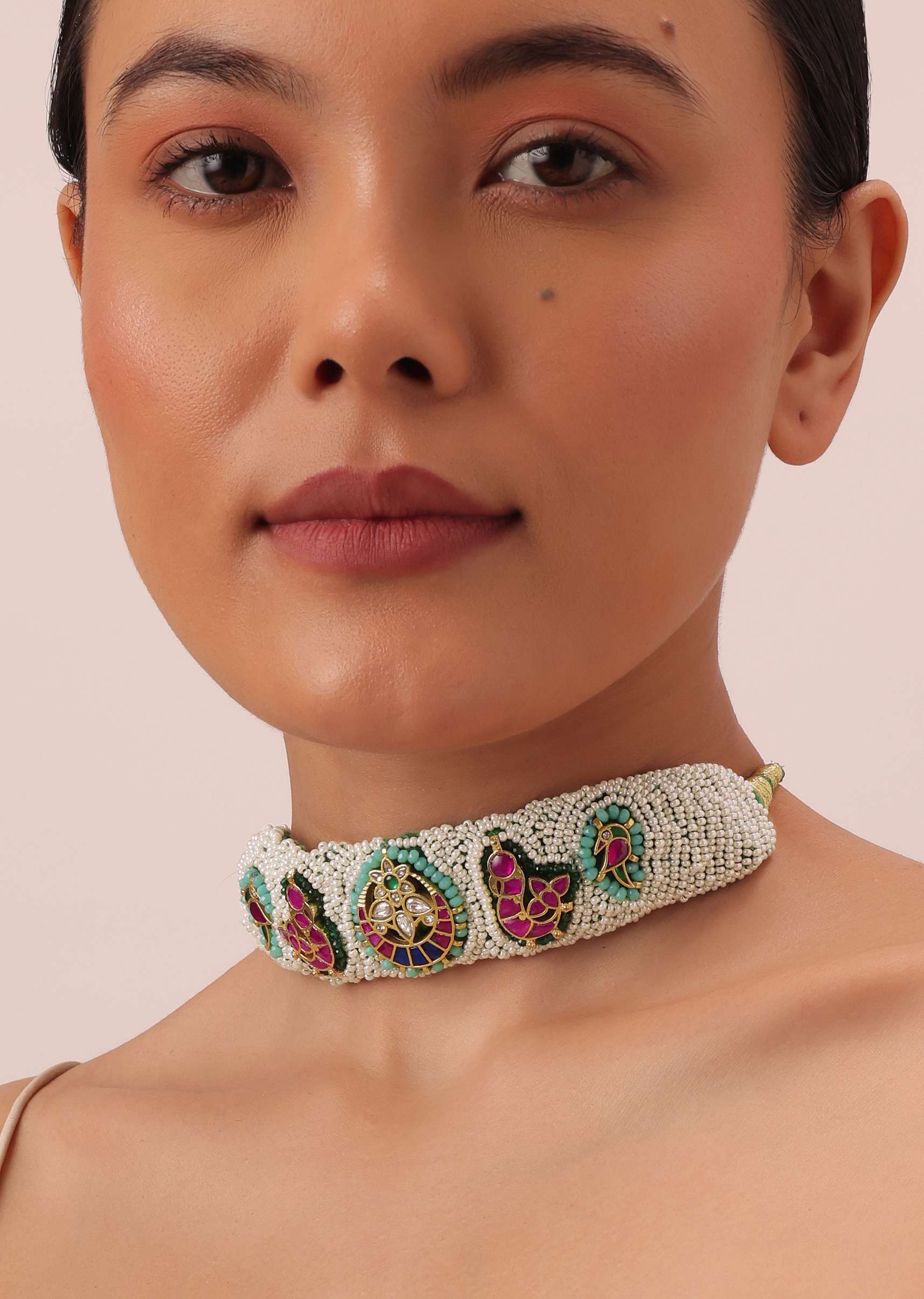 12155-white-rajasthani-ponchi-kundan-studded-choker-with-stud-earrings-1.jpg White Rajasthani Ponchi Kundan Studded Choker With Stud Earrings